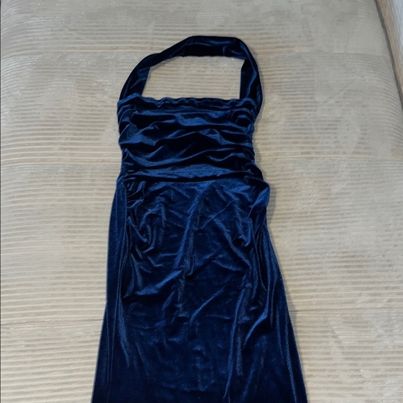 Elegant Navy Blue Velvet Dress - Picture 1 of 2